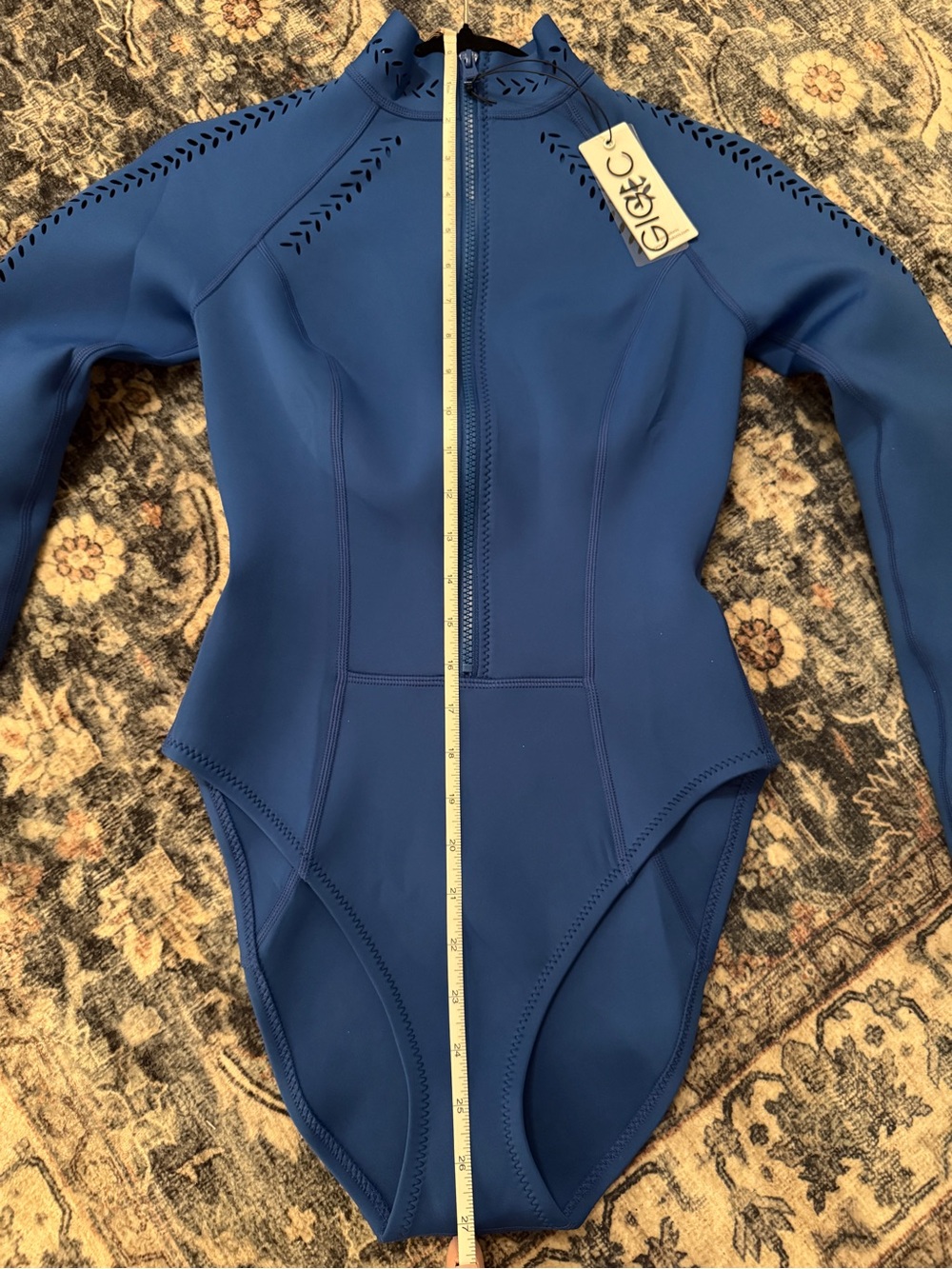 GIGI C| Royal Blue Long-Sleeve Zip Front One-Piece Swimsuit in Women’s Medium - Picture 10 of 14